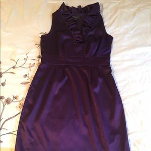 Purple Knee Length Dress with Ruffle Collar