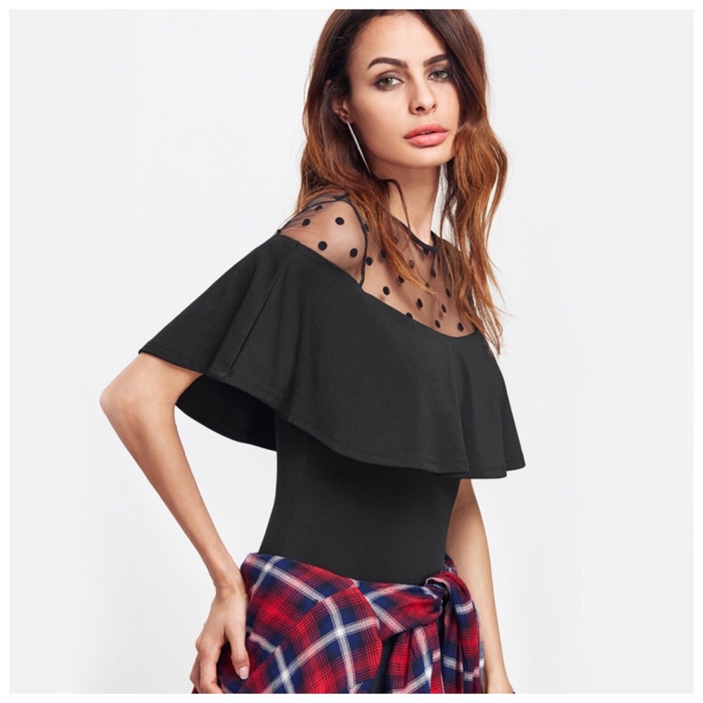 ‼️LAST CALL PRICE FIRM Black Polka Dot Ruffle Bodysuit - Picture 3 of 5