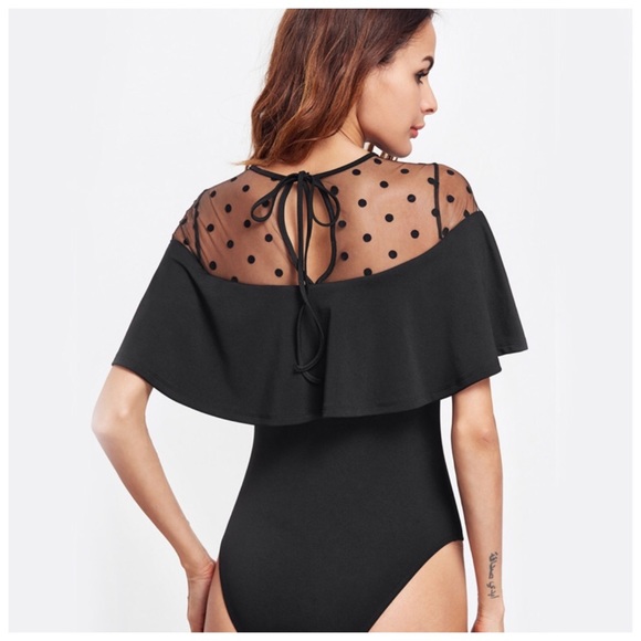 ‼️LAST CALL PRICE FIRM Black Polka Dot Ruffle Bodysuit - Picture 2 of 5