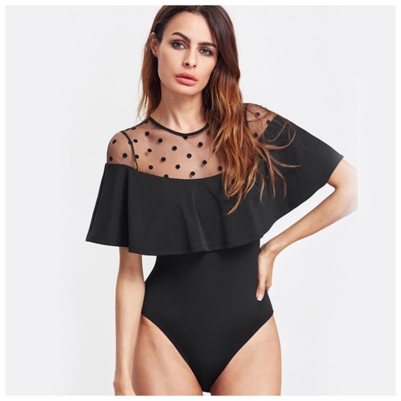 ‼️LAST CALL PRICE FIRM Black Polka Dot Ruffle Bodysuit - Picture 4 of 5