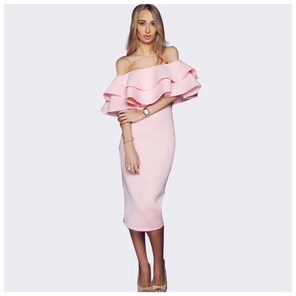 Pink Ruffle Off The Shoulder Dress - Picture 3 of 4