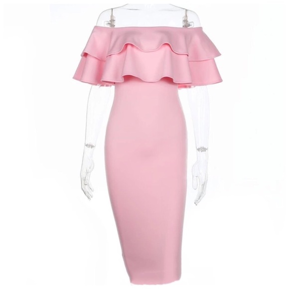 Pink Ruffle Off The Shoulder Dress - Picture 4 of 4