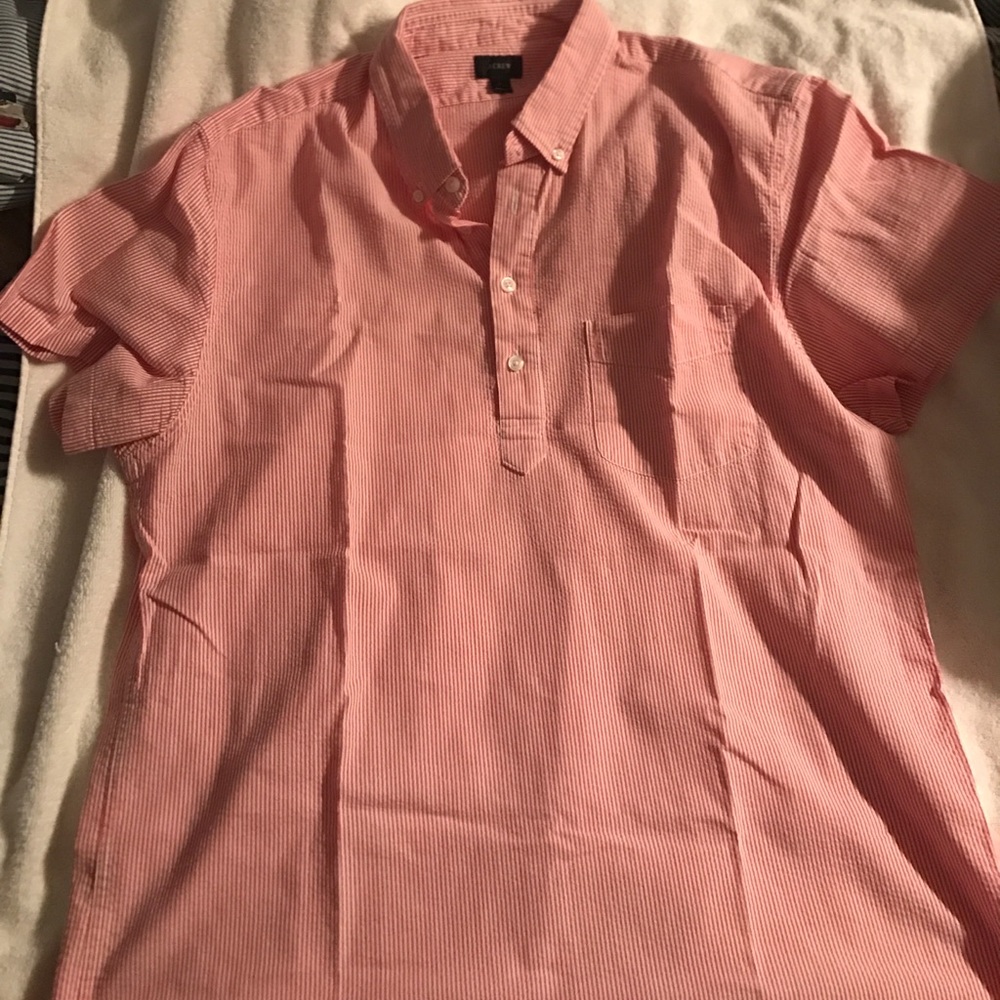 J Crew Pink Searsucker Shirt Large