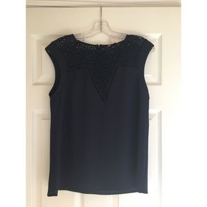 Navy Blue Lace Inset Blouse, NWT