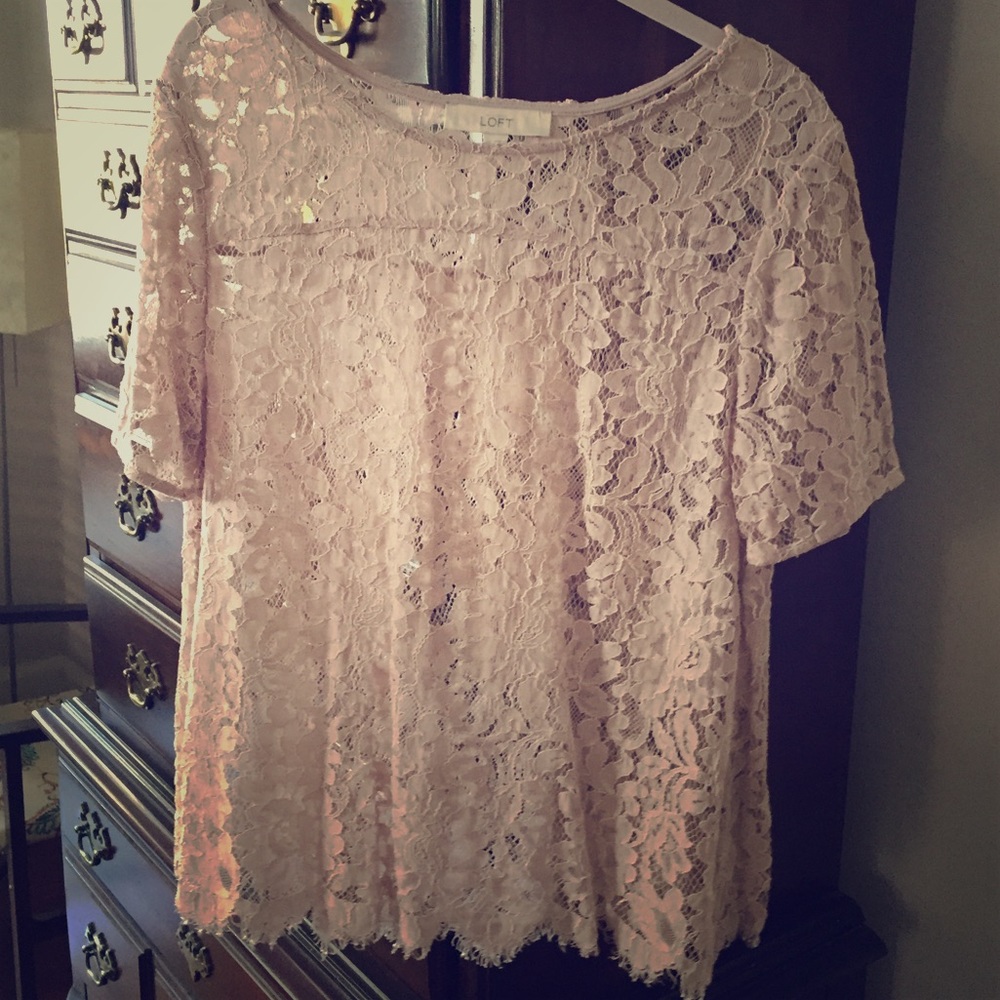 Powder pink lace Loft top