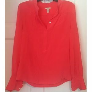 JCrew bright pink popover silk blouse