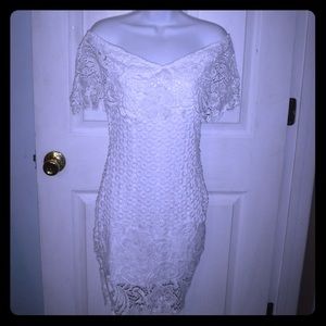 Lace body con off the shoulder dress