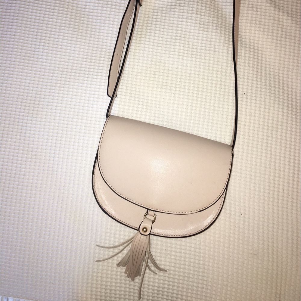 Light pink, boho tassel cross body purse