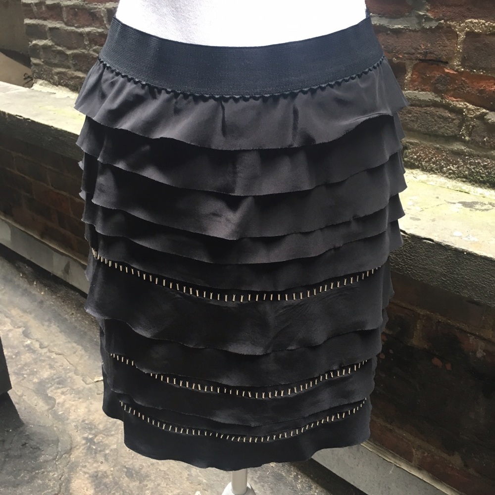 BCBG Black Silk Layered Skirt with rhinestone