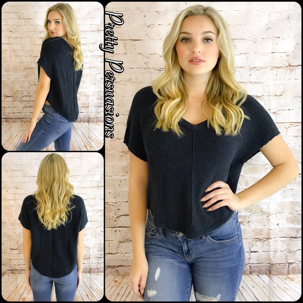 SALE‼️ NWT Free People Charcoal Slouchy Knit Top