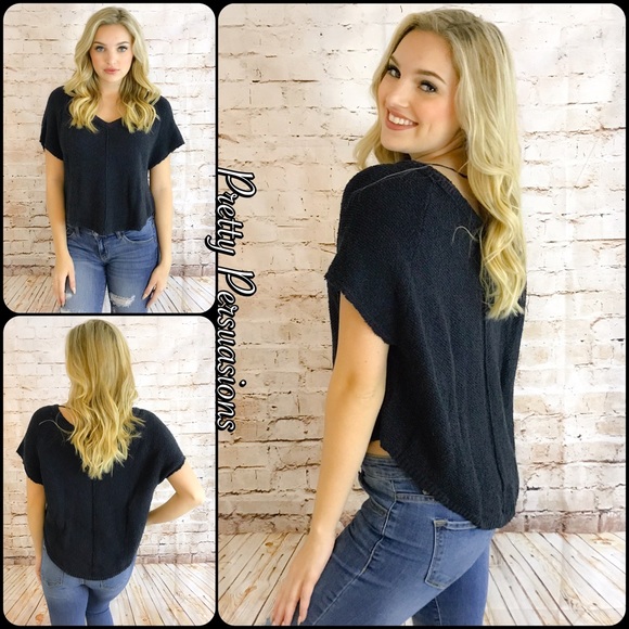 SALE‼️ NWT Free People Charcoal Slouchy Knit Top - Picture 2 of 5