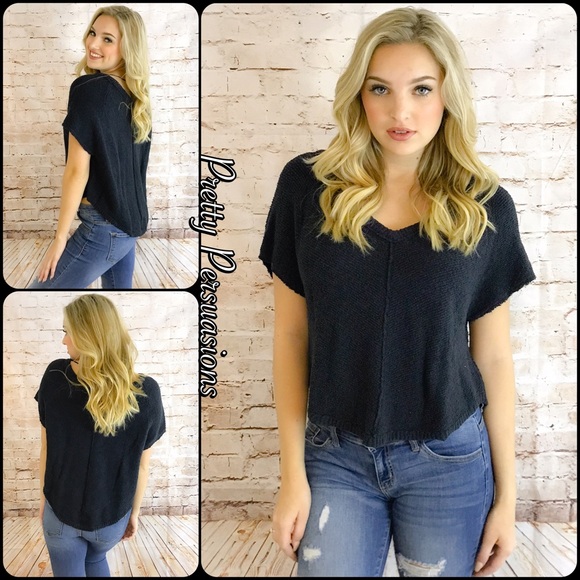 SALE‼️ NWT Free People Charcoal Slouchy Knit Top - Picture 3 of 5