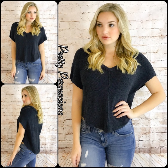 SALE‼️ NWT Free People Charcoal Slouchy Knit Top - Picture 5 of 5