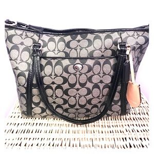 Black and gray Coach tote