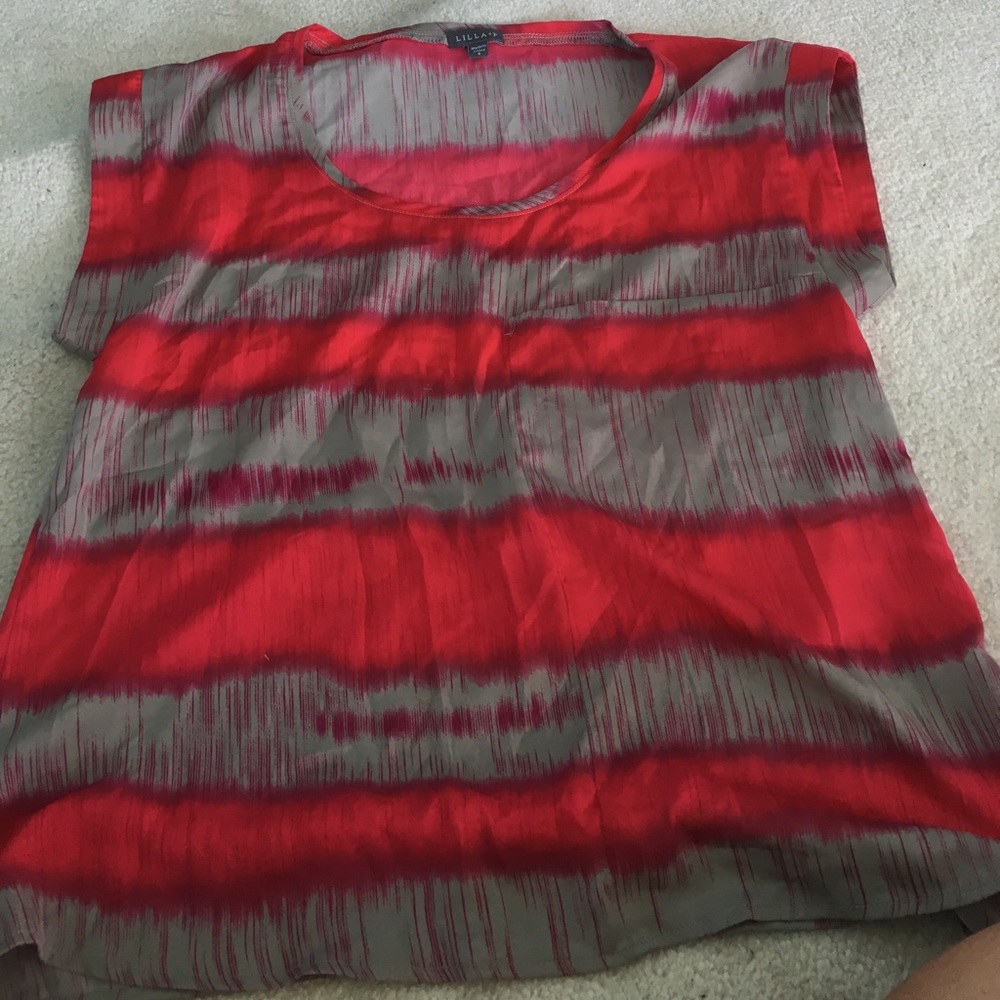 Pink and gray silky boutique top