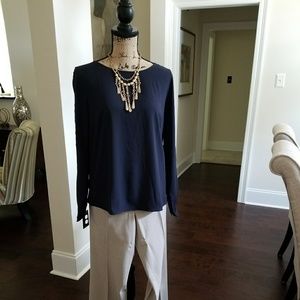 Ann Taylor-- Feminine Navy Blue Blouse