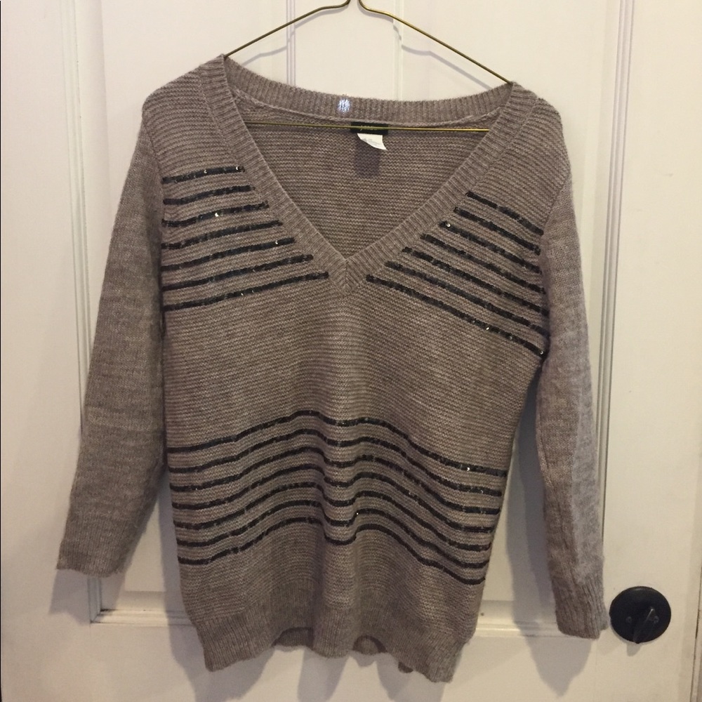 J. CREW tan sweater with black sequin XS