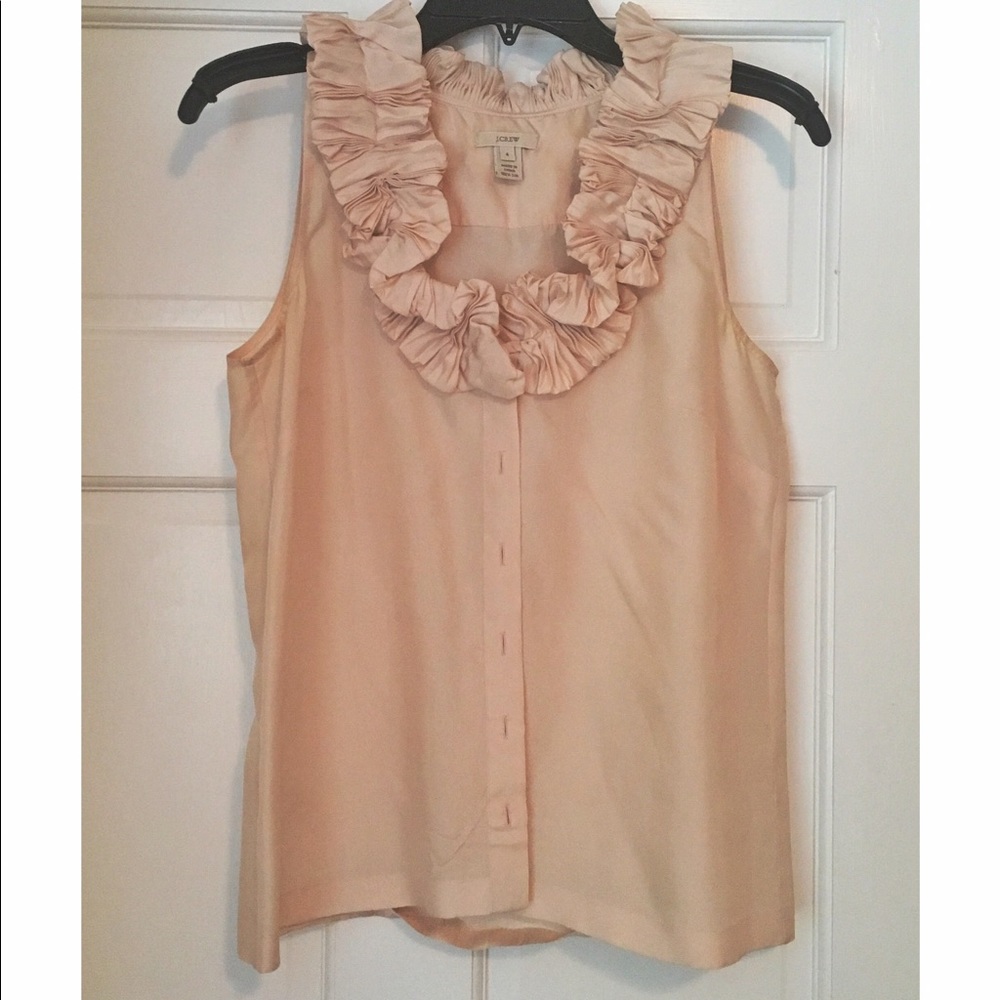 JCrew light pink ruffle neck sleeveless blouse