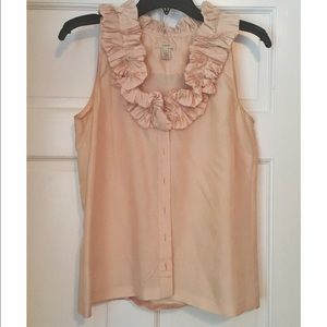 JCrew light pink ruffle neck sleeveless blouse