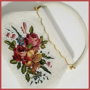 Vintage 1950s Beaded Embroidered Floral Purse
