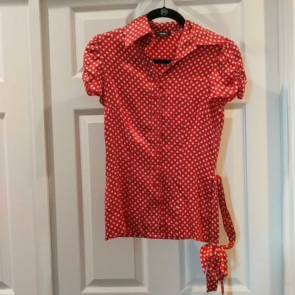Silk Bebe Blouse - red and white polka dots