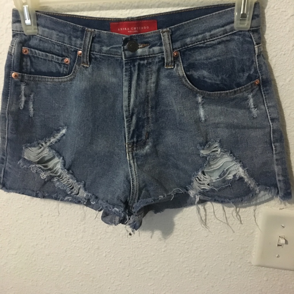 High waisted distressed denim shorts