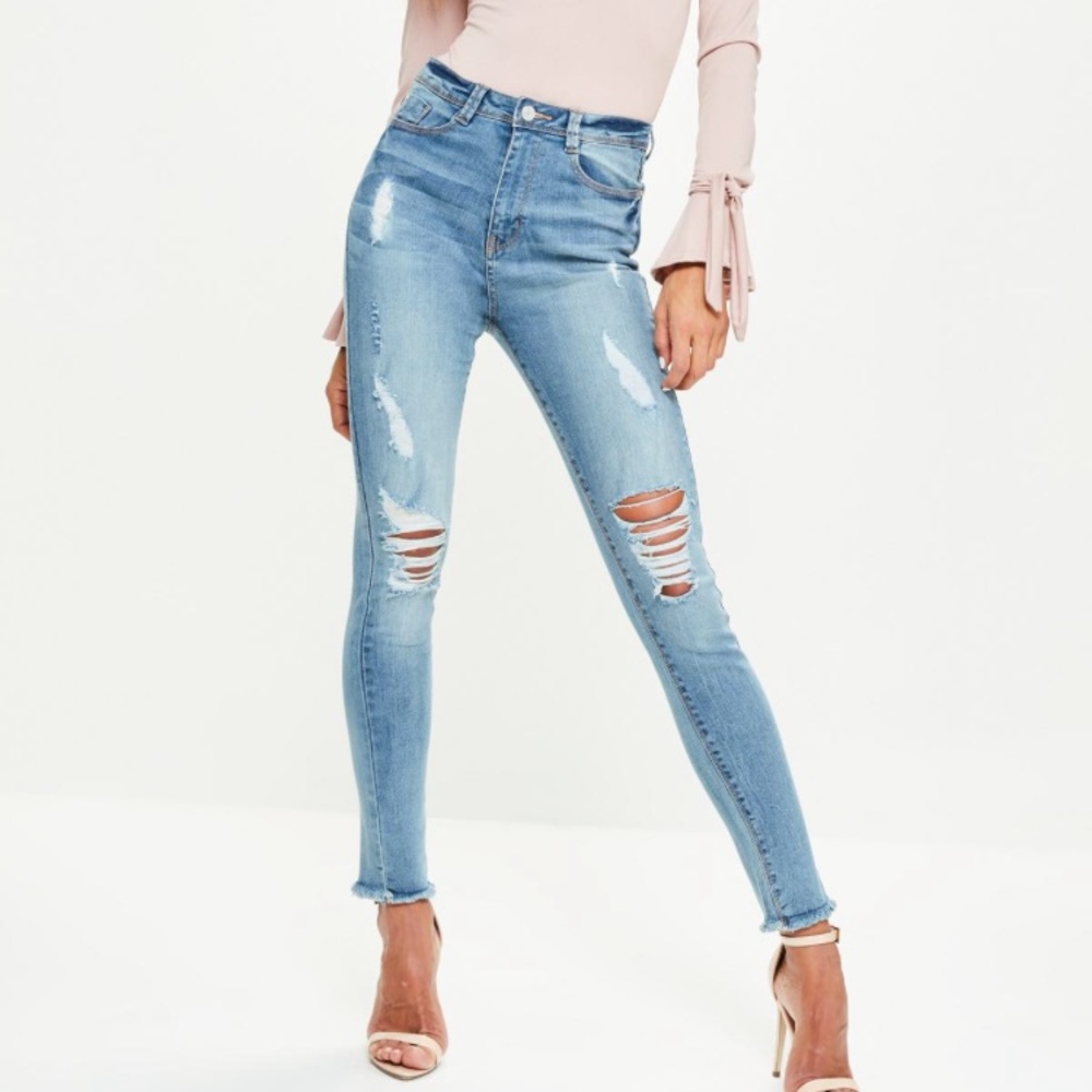 High waisted  distressed jeans