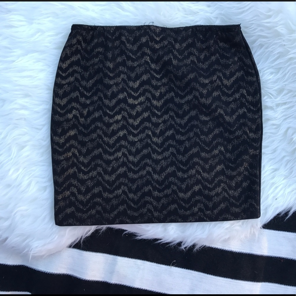 Black & Metallic Gold Pencil Skirt