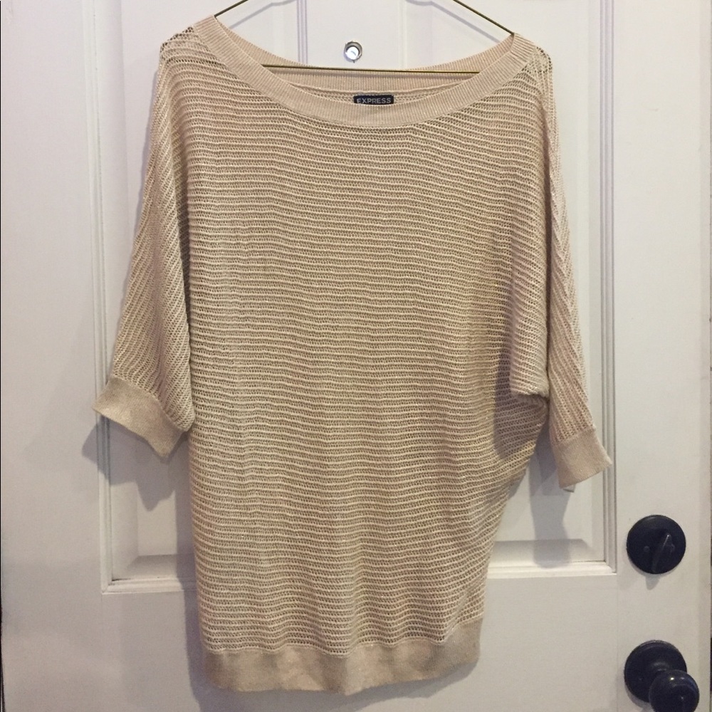 EXPRESS shimmer tan gold sweater XS