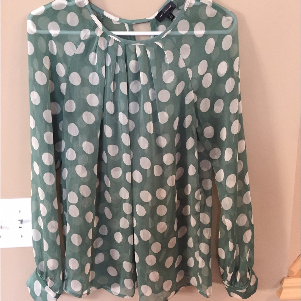 The Limited silky green polka dot top, small