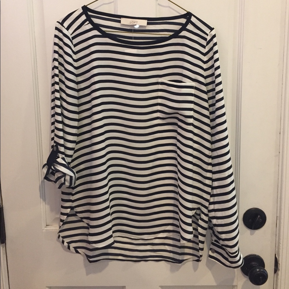 LOFT white & navy stripe top - XS - NWT