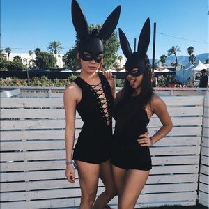 Black velvet lace up romper