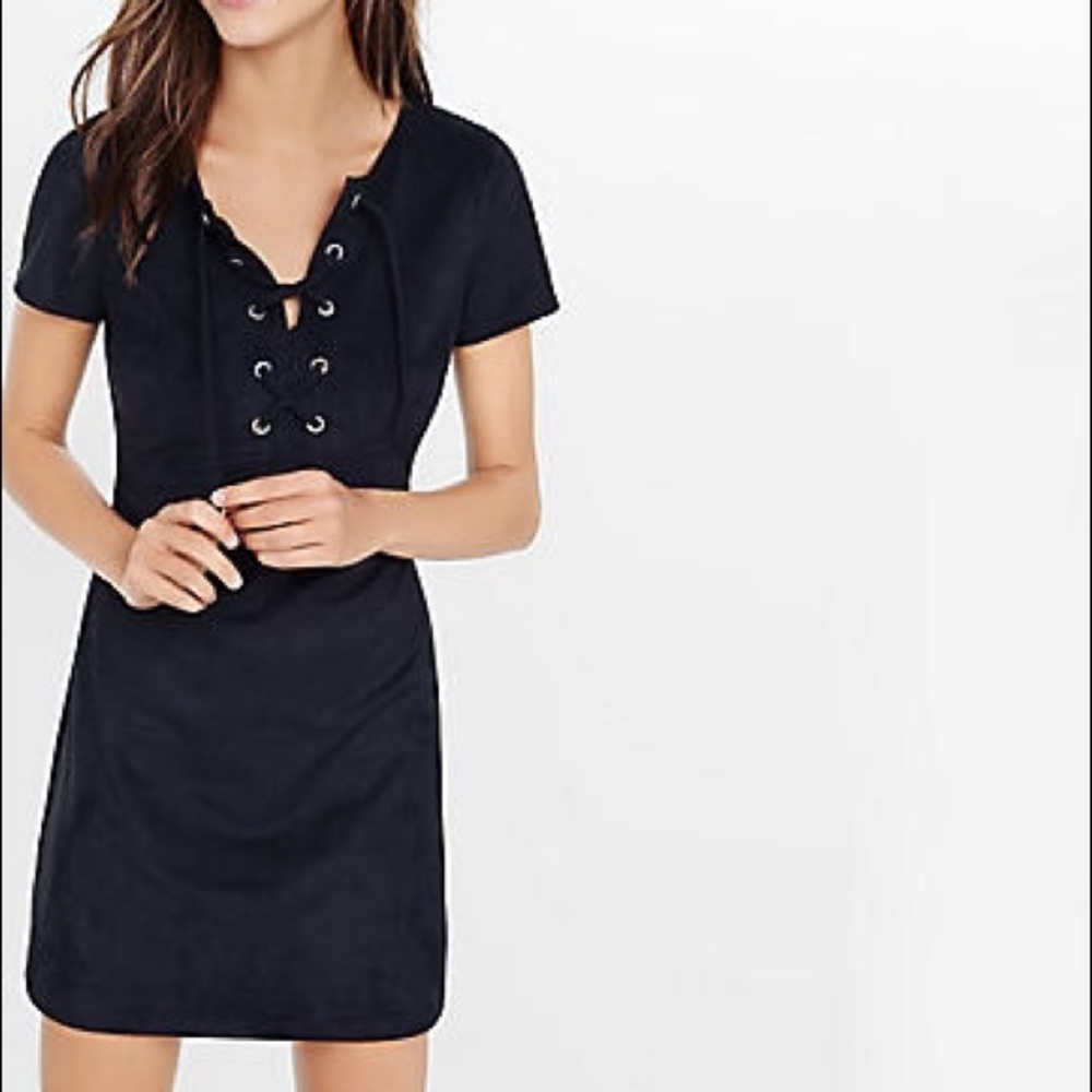 Express black suede lace up dress
