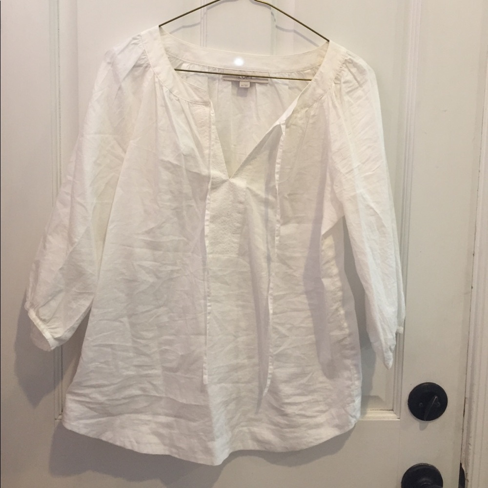 LOFT white cotton flowy top XS