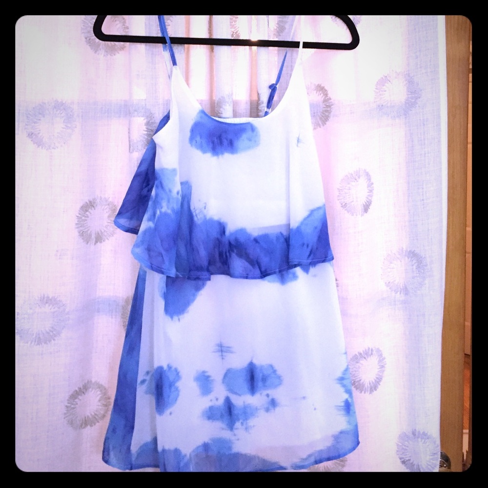 White and Blue Tie Dye Dress