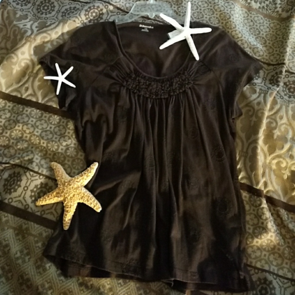 Brown Top w/ Ruched neckline- L