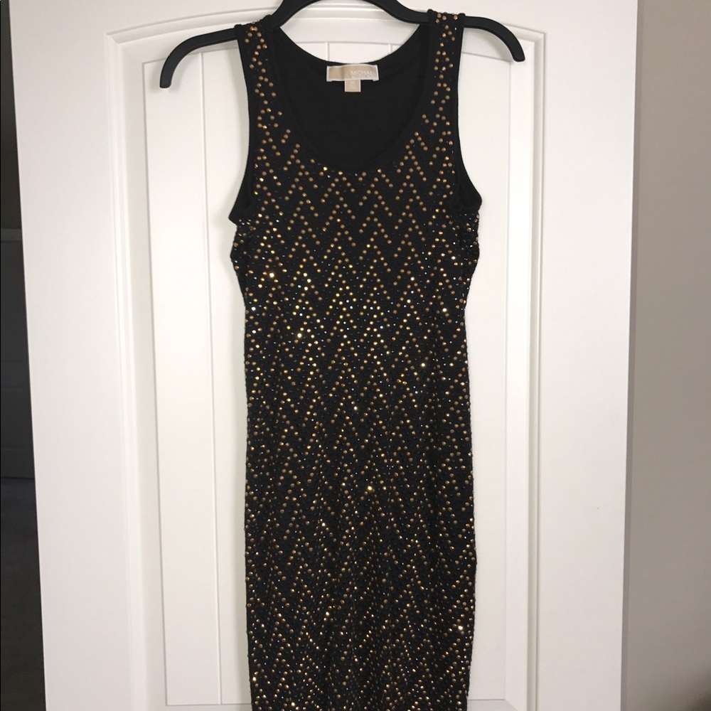 Michael Kors Black and Gold Embellished Dress