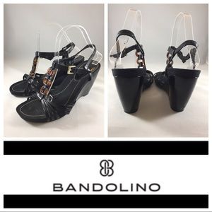 Bandolino | T-Strap Wedge Sandals | Black | 8M