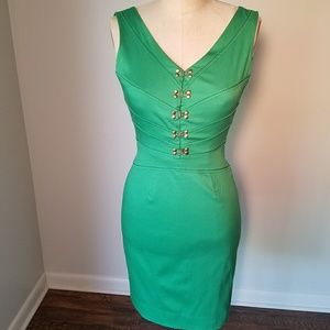 Green Fitted Dress with Gold Clasps
