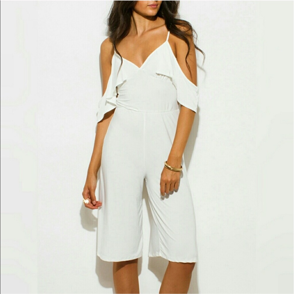 Off White cold shoulder jumpsuit