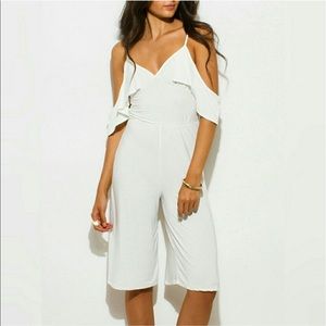 Off White cold shoulder jumpsuit