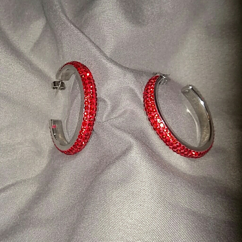 Red Swarovski-style hoop earrings