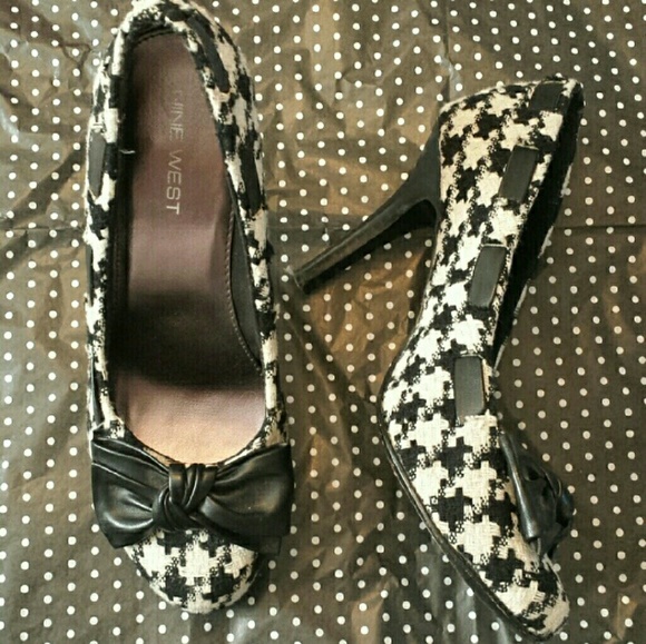 Nine West Shoes - Nine West Houndstooth Tweed Leather Bow Pumps