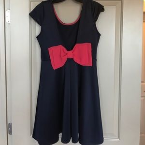Navy and pink bow back a-line dress