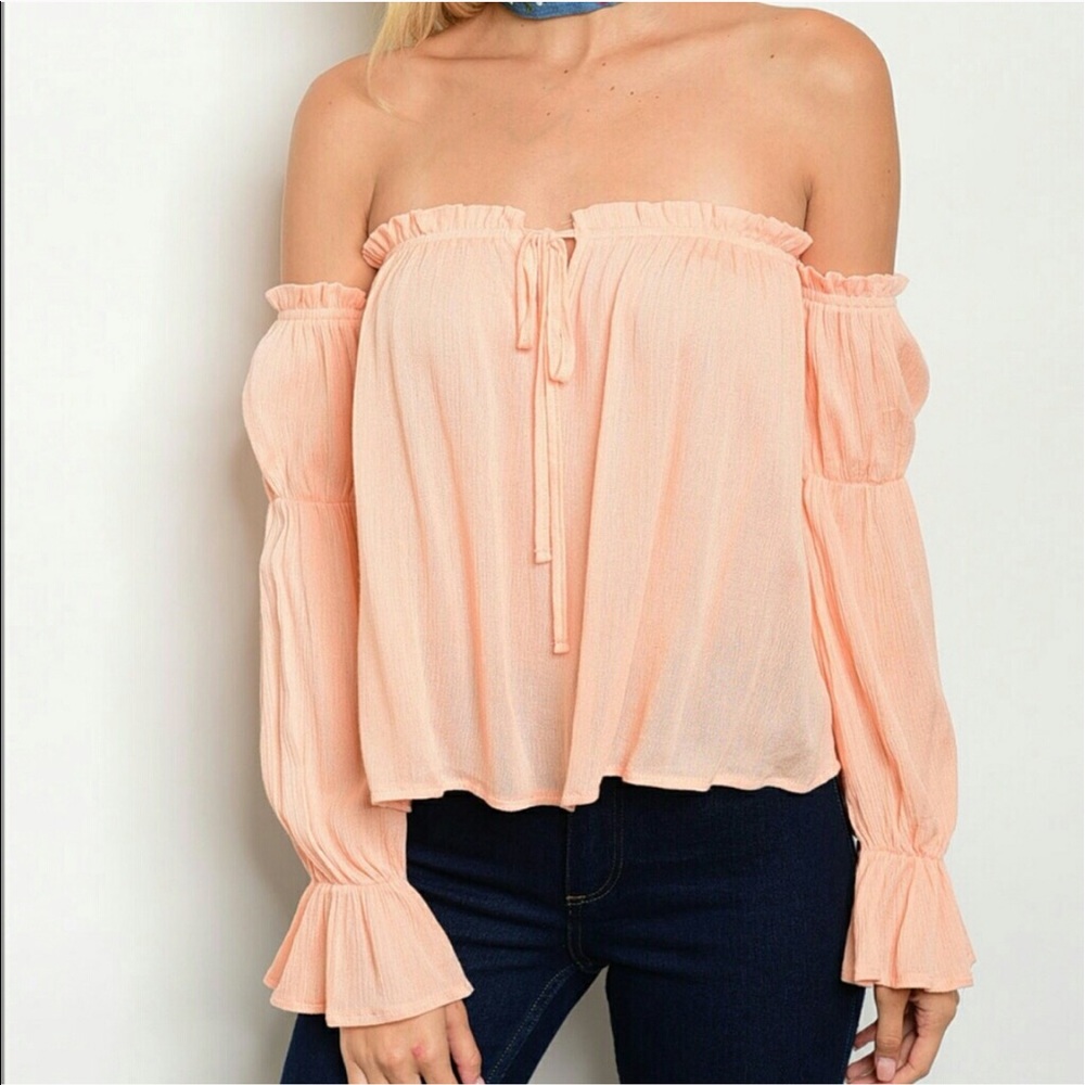 Peach off shoulder bell sleeve blouse