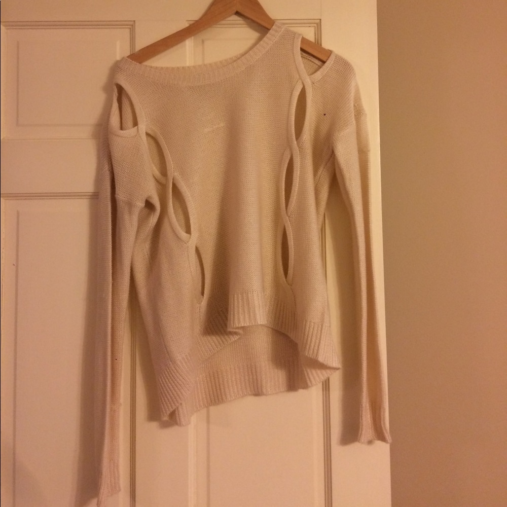 Creme Sweater with holes down front
