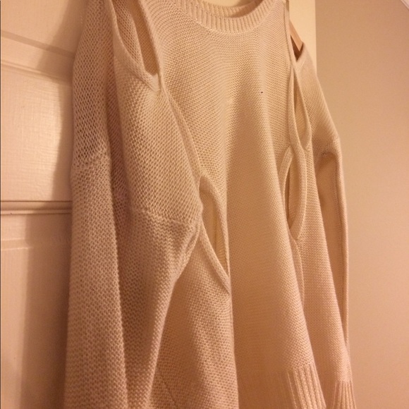 Creme Sweater with holes down front - Picture 2 of 3
