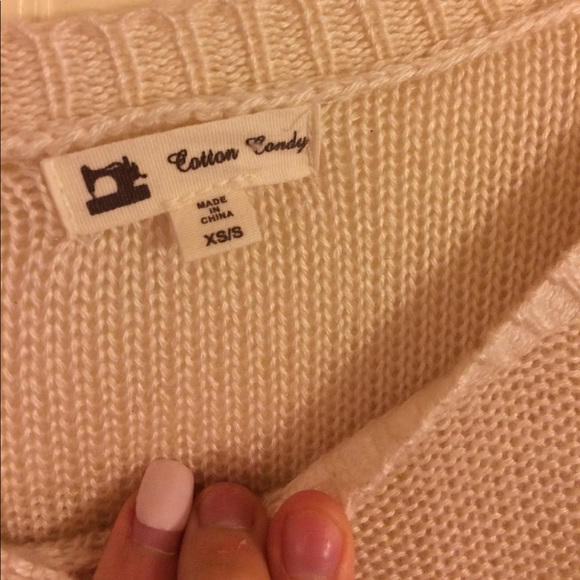 Creme Sweater with holes down front - Picture 3 of 3