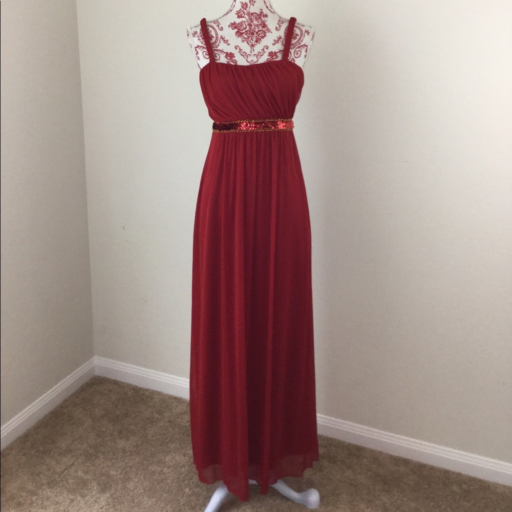 Sweet Storm Solid Red Formal Gown Sequin Dress S