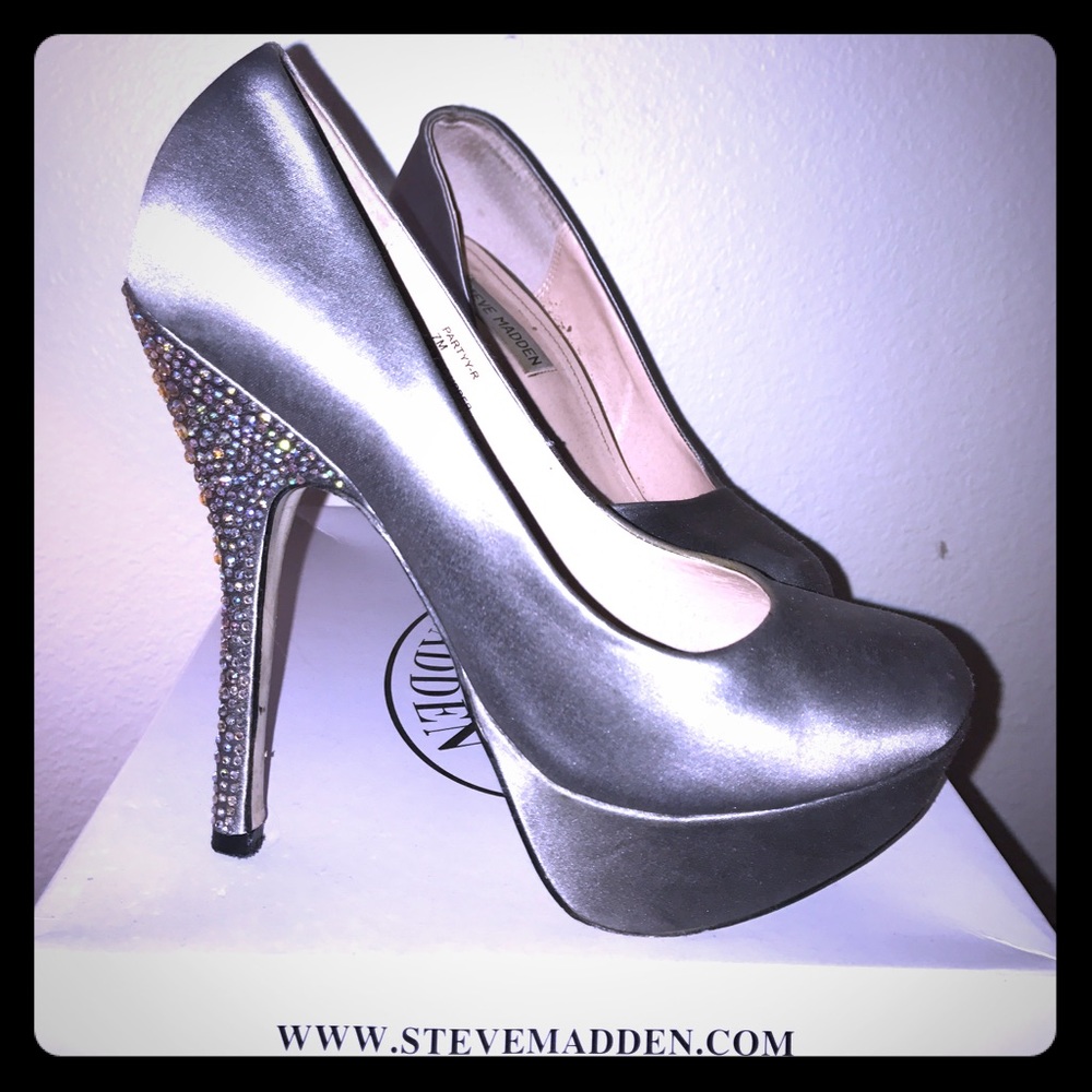Grey Satin Steven Madden Platform Pumps
